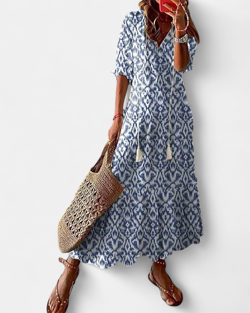 Cassia Boho Tummy Coverage Dress in blue