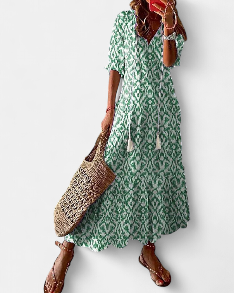 Cassia Boho Tummy Coverage Dress in green