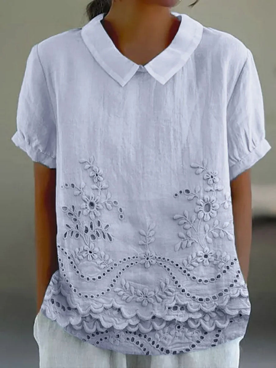 Lily Floral Embroidered Shirt in blue