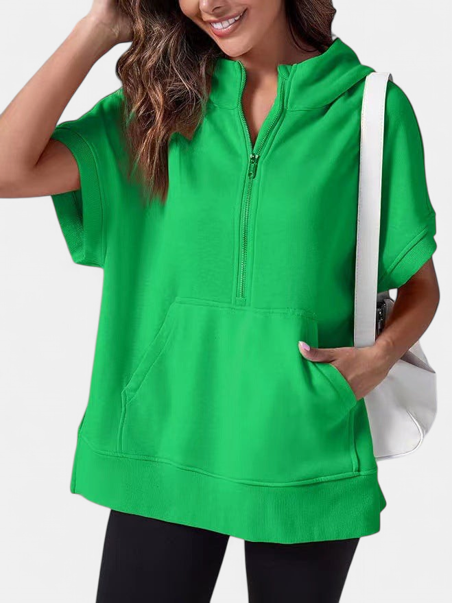 Hisper Oversized Half-zip Summer Hoodie in green