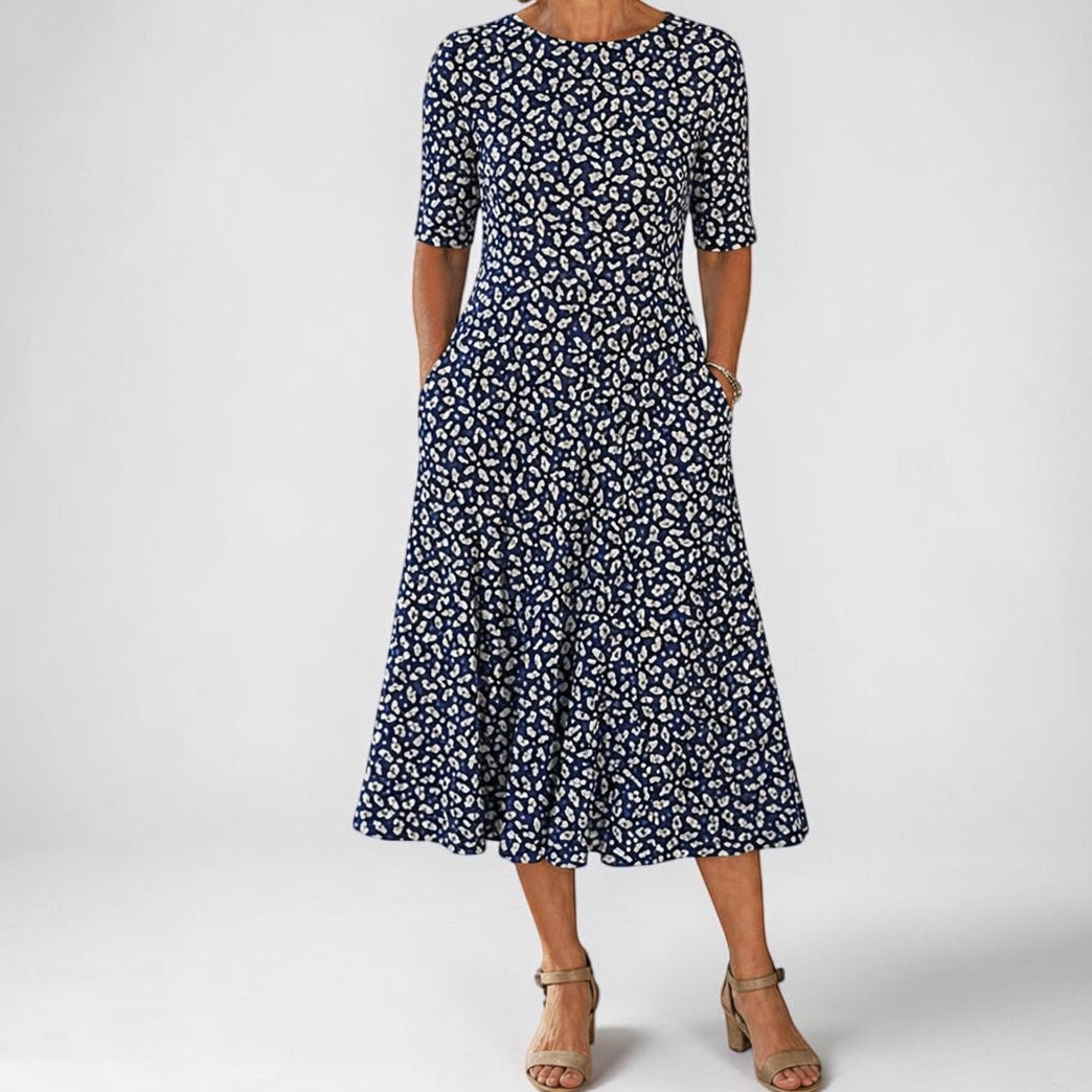 Sarah Floral Midi Dress in dark blue