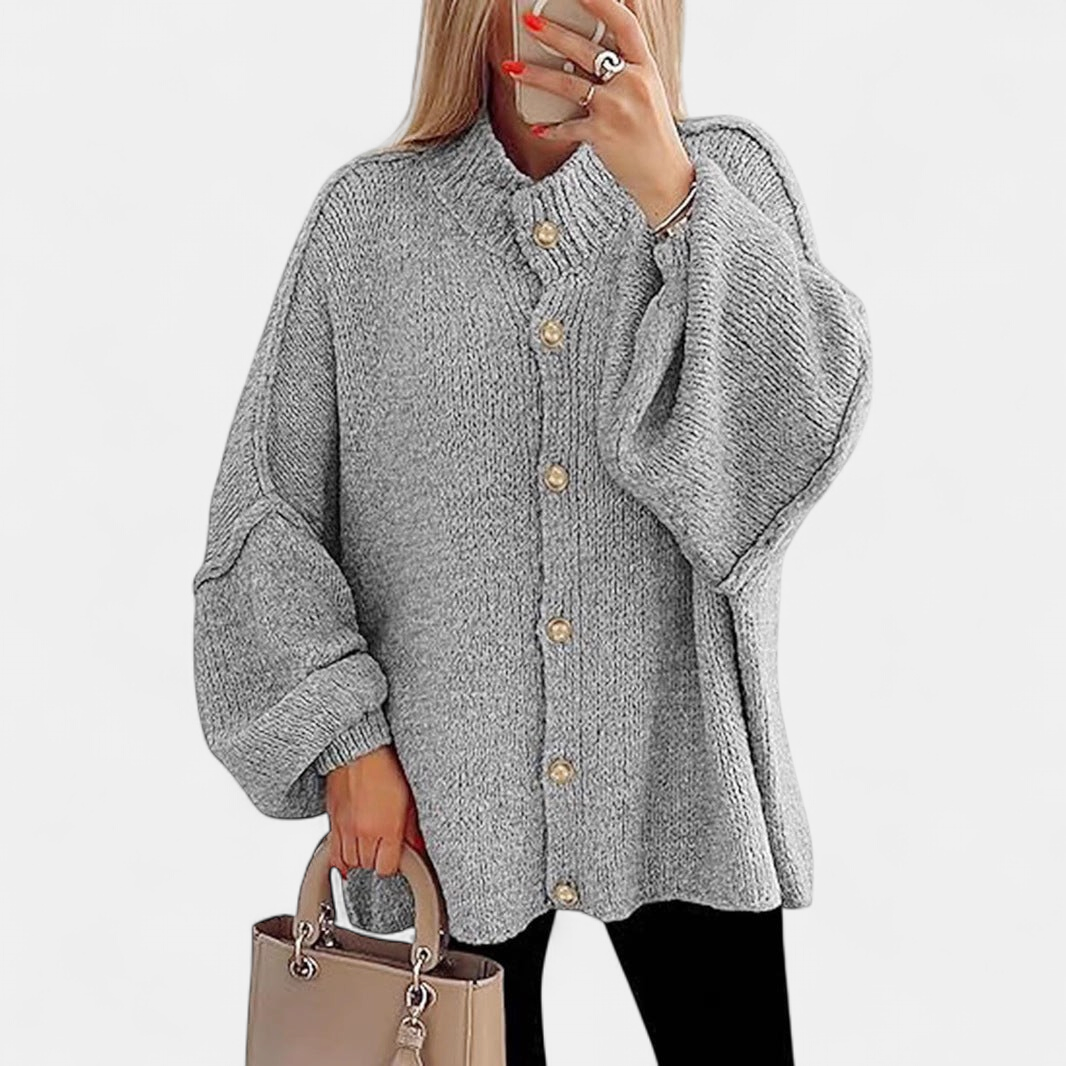 Olivia Women Chunky Knit Button in grey