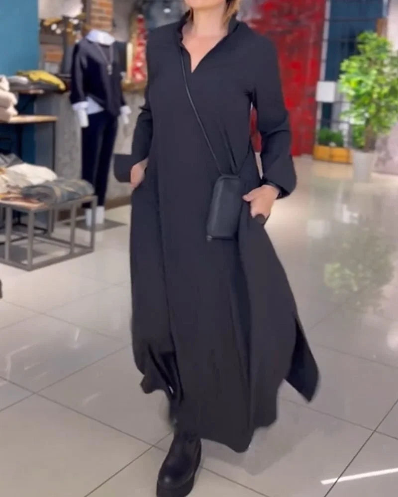 Helena Long Dress with Side in black
