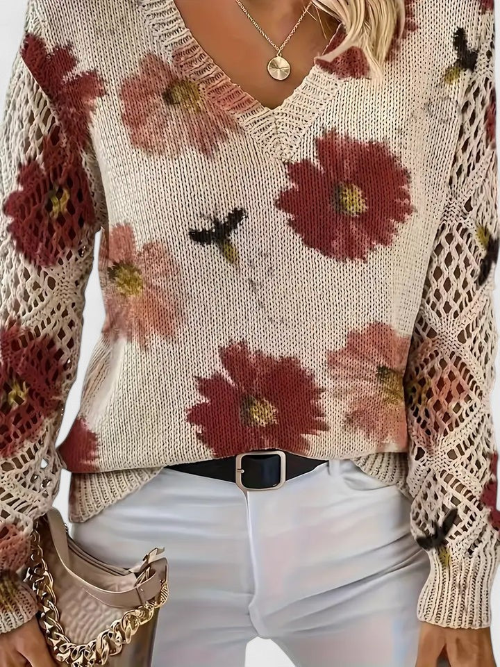 Aurelia Floral Sweater in red