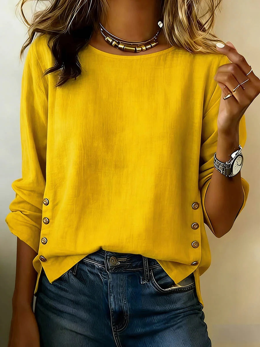 Norah Side Button Linen Top in yellow