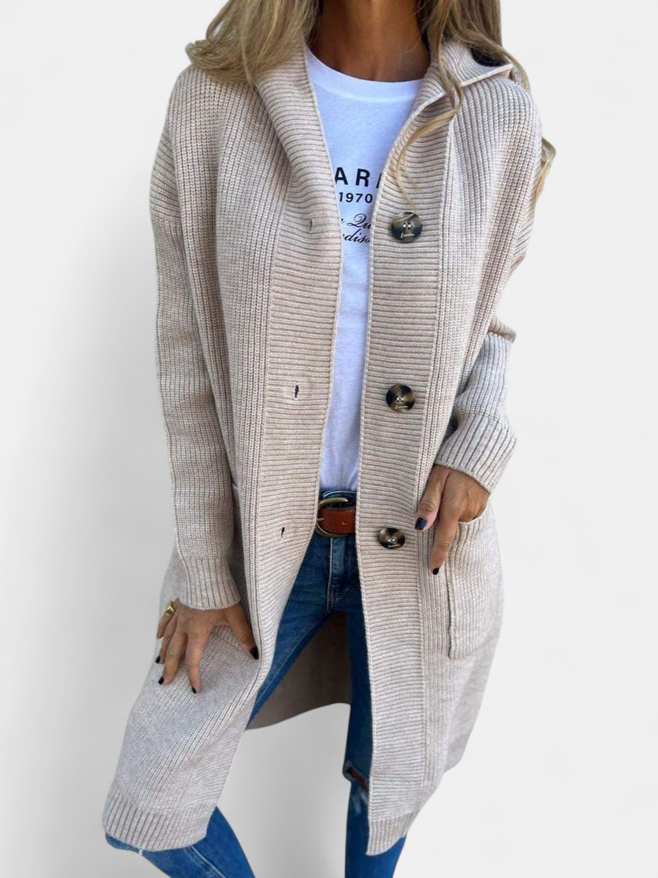 Veronica Long Knit Cardigan in beige