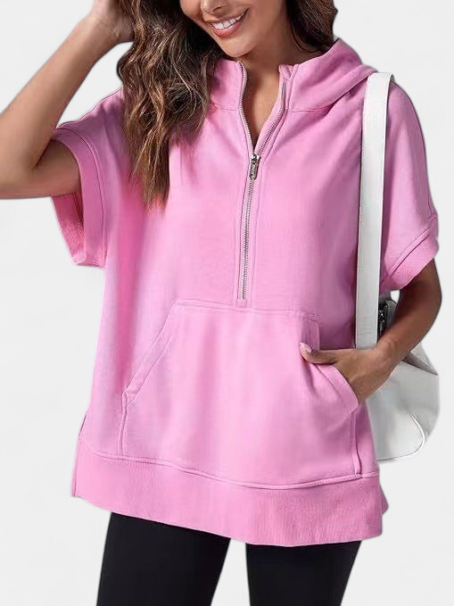 Hisper Oversized Half-zip Summer Hoodie in pink