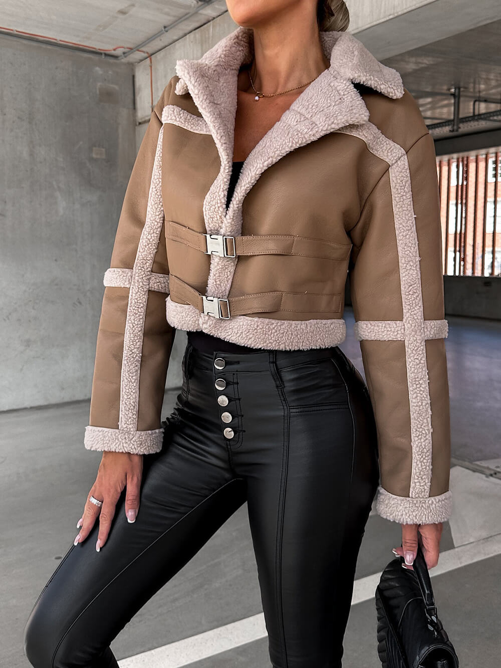 Faux Leather Jacket in caramel beige