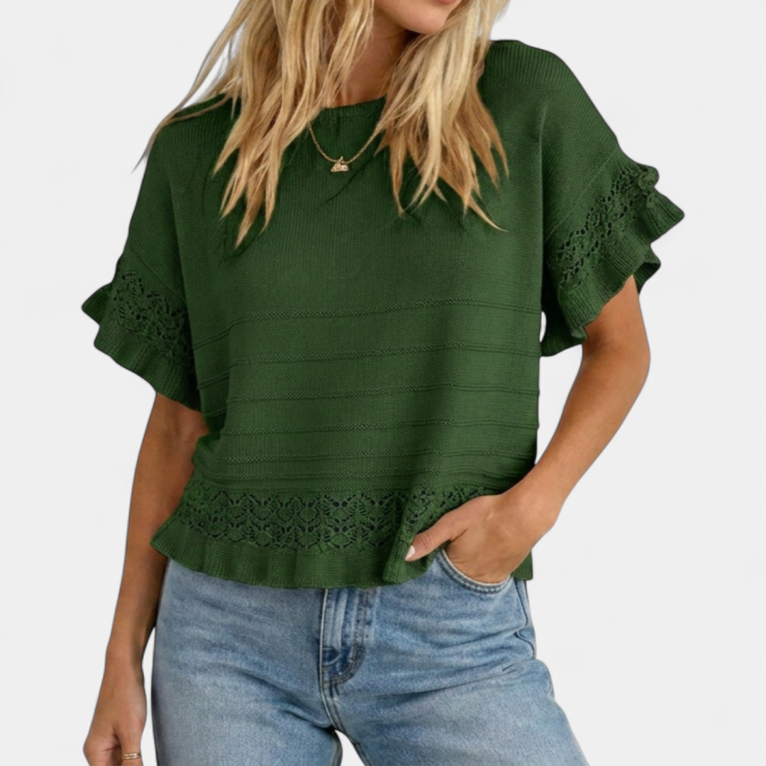 Nella Ruffled Hem Knit Pullover in green