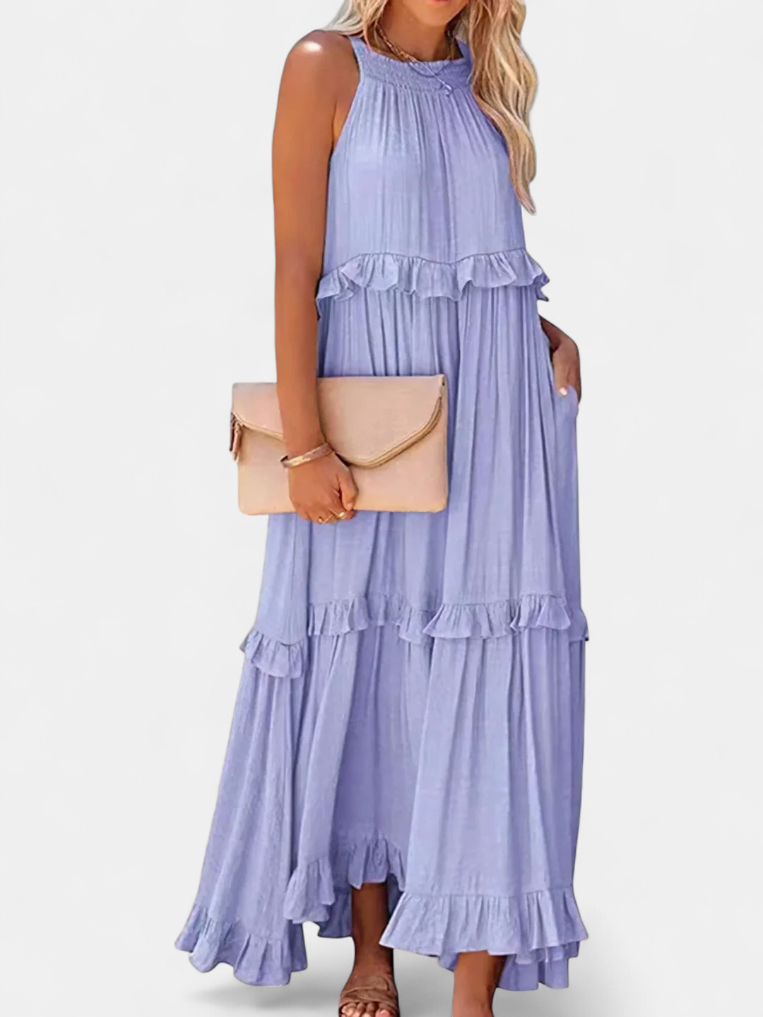 Cherry Flow Flutter Maxi Dress in purple