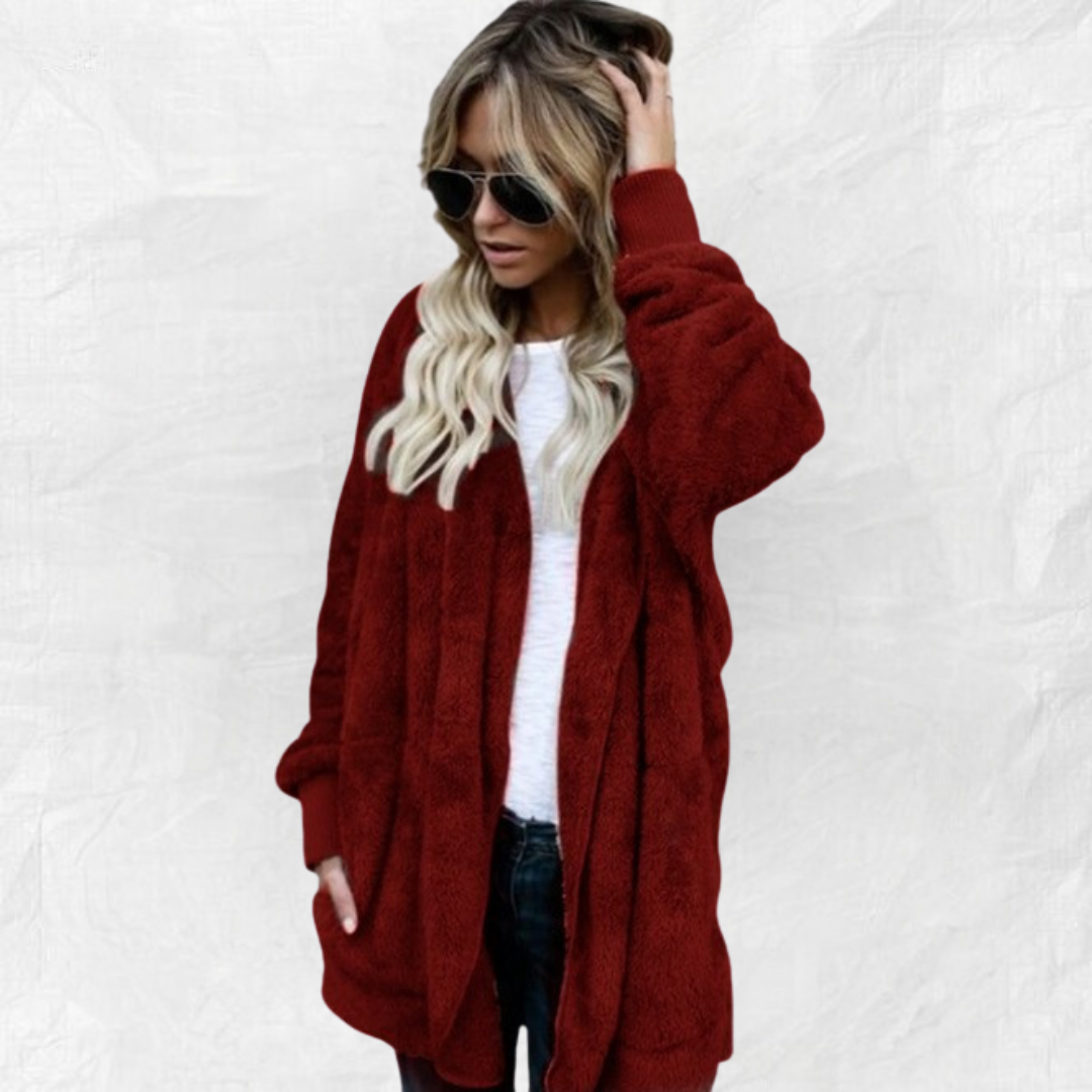 Ally Double Fleece Cardigan in red