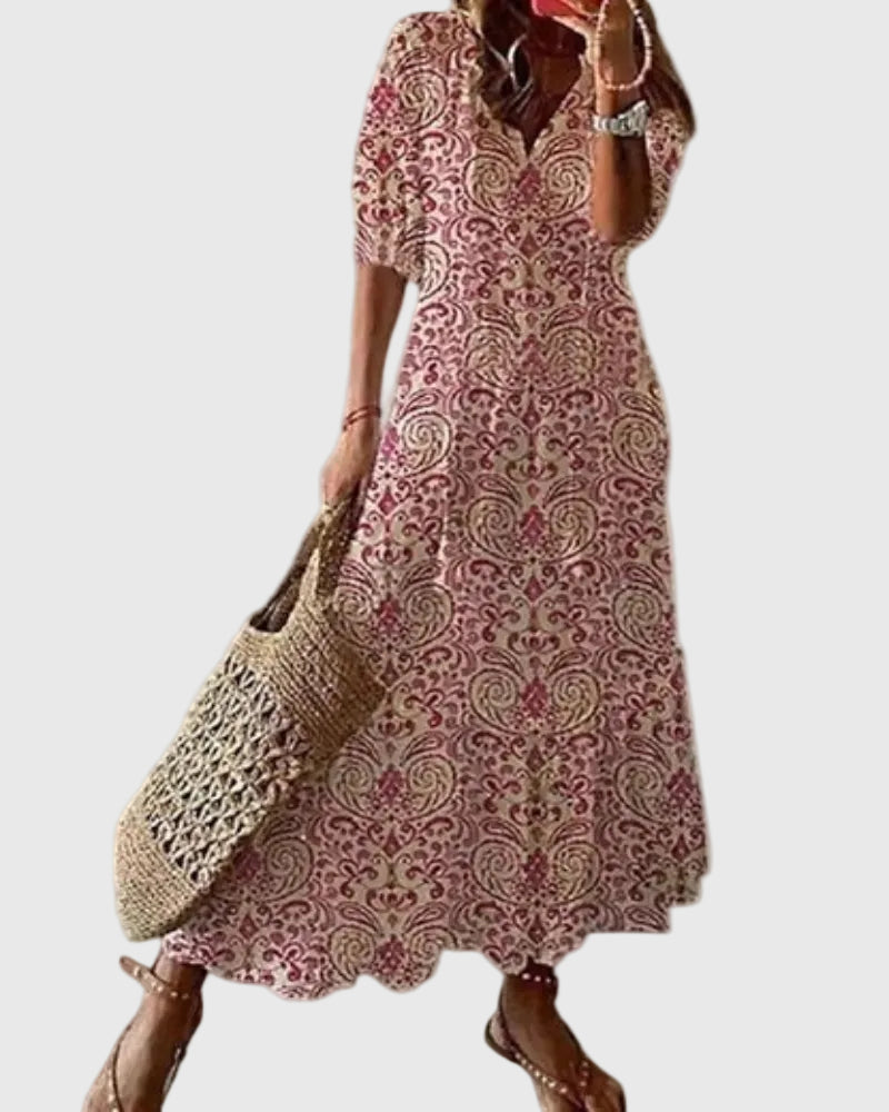 Amalia Boho Vintage Summer Maxi in red