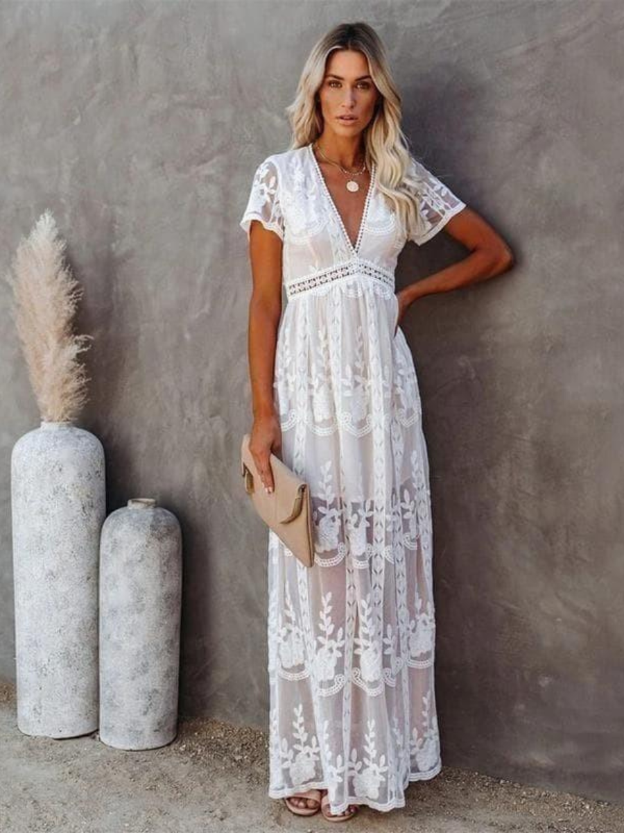 Fleur Glow Boho Dress in white