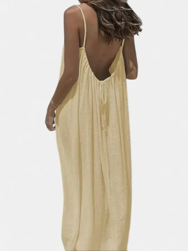 Brittany Sleeveless Cami Lounge Dress in beige