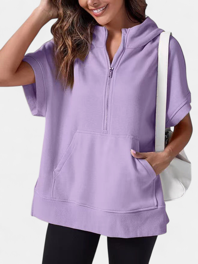 Hisper Oversized Half-zip Summer Hoodie in purple