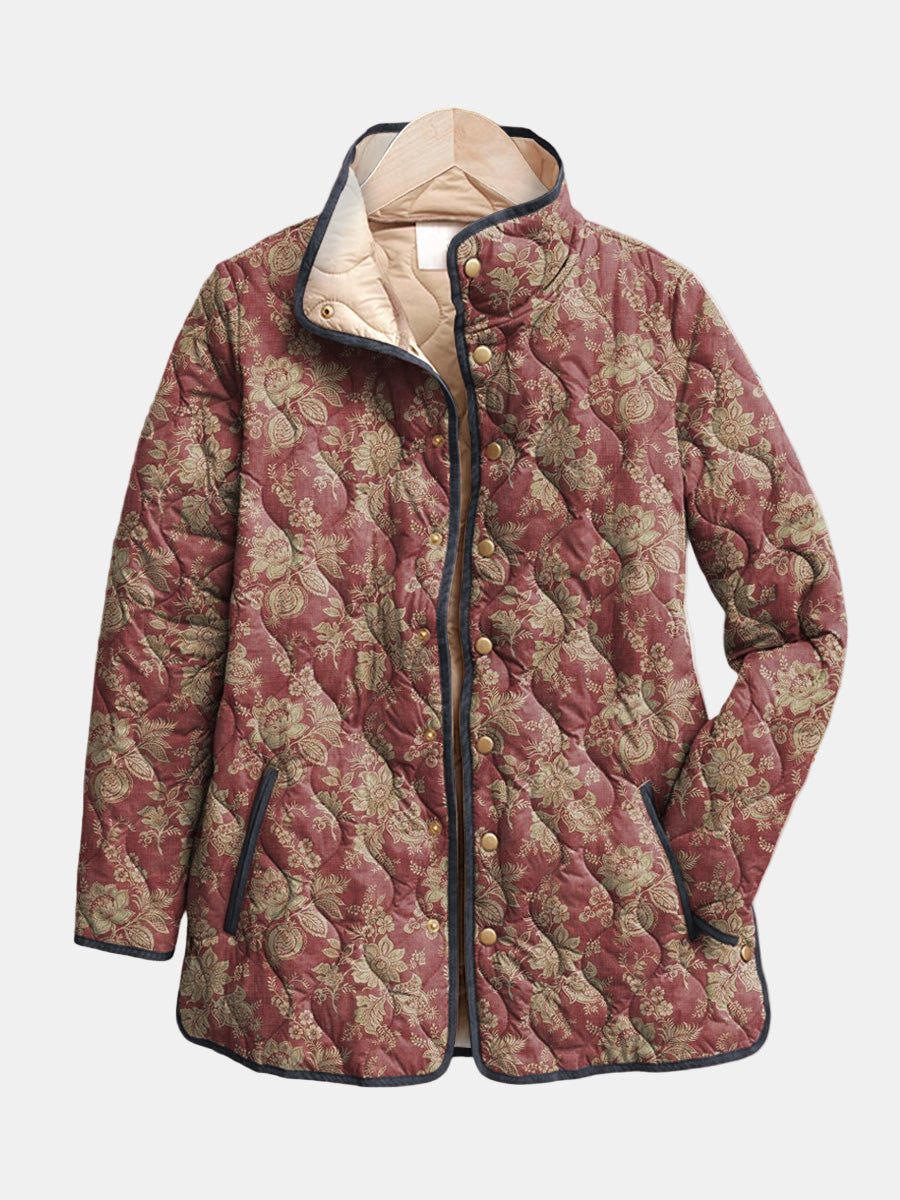 Veradette Retro Floral Print Jacket in floral burgundy