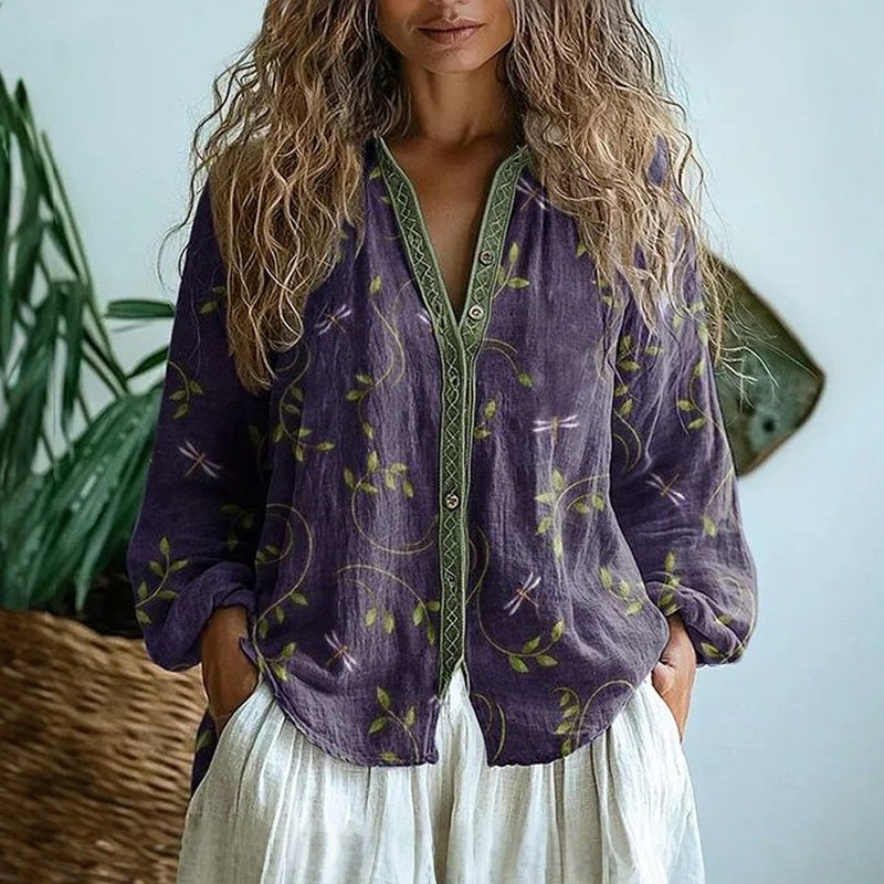 Rosette V-neck Blouse in purple