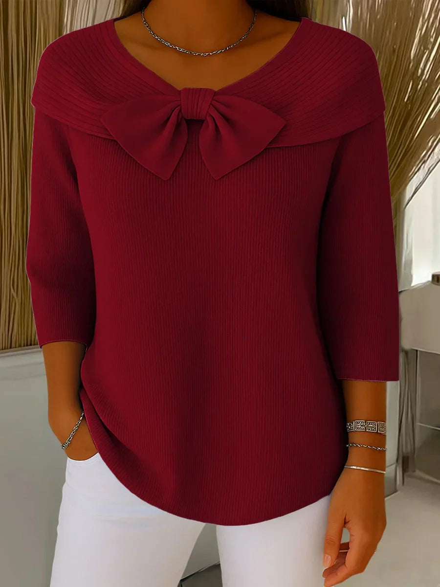 Elaira Knit Sweater with Bow in red