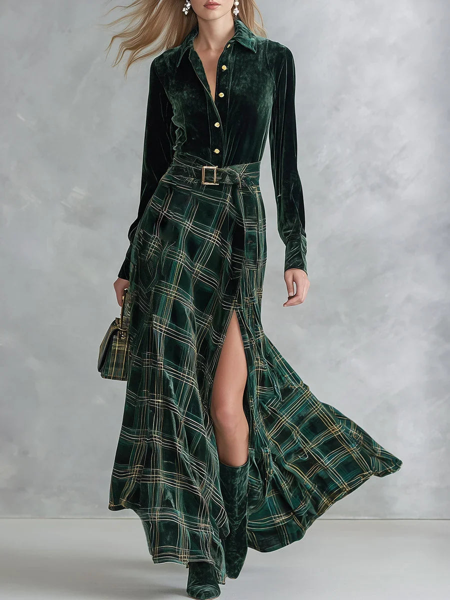 Isa Velvet Plaid Maxi Dress