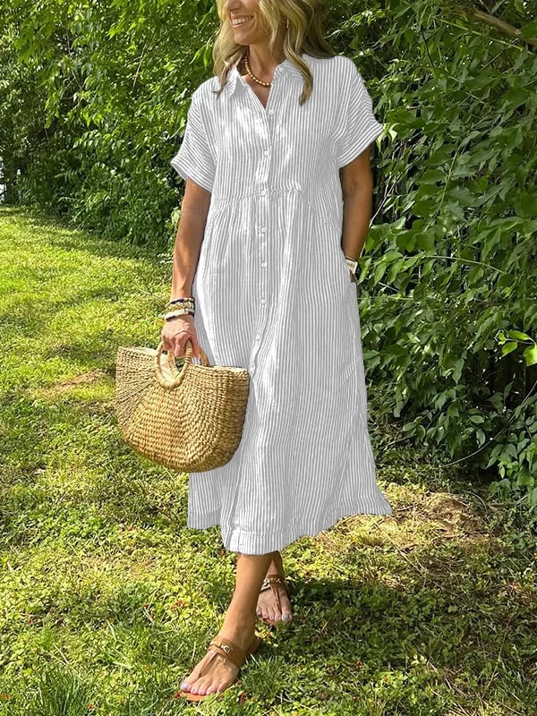 Anjie Buttoned Cotton Maxi Dress in white