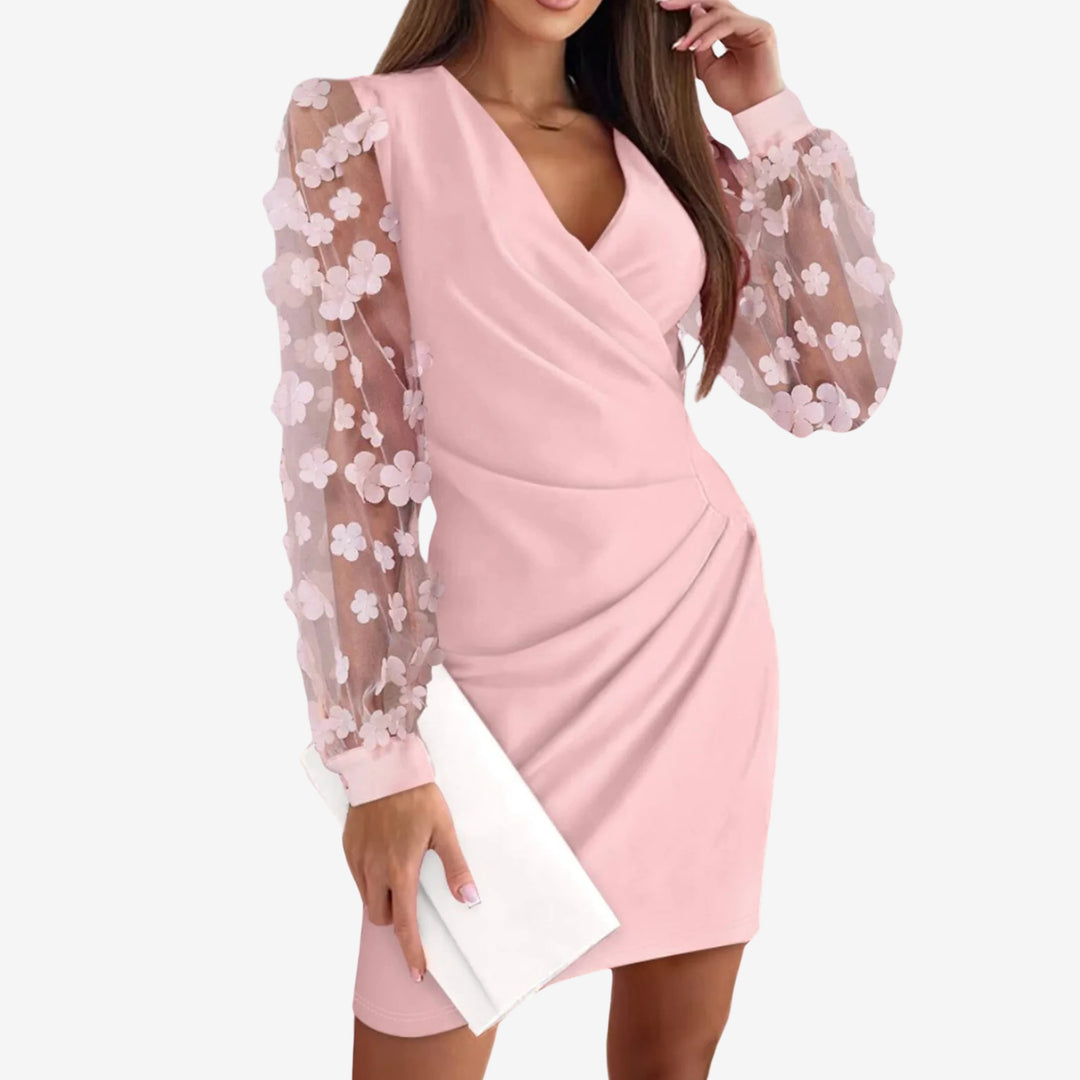 Zara V-neck Lace Wrap Dress in pink