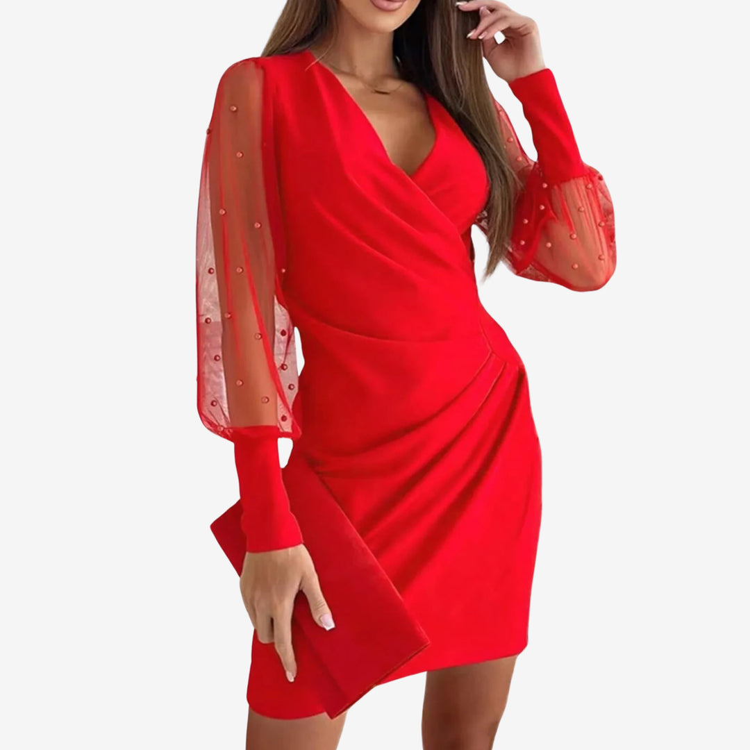 Zara V-neck Lace Wrap Dress in red