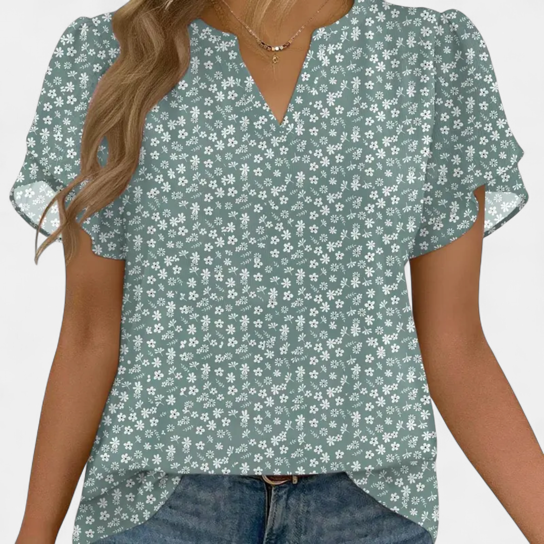 Cressida Vintage Floral V-neck Blouse in green floral
