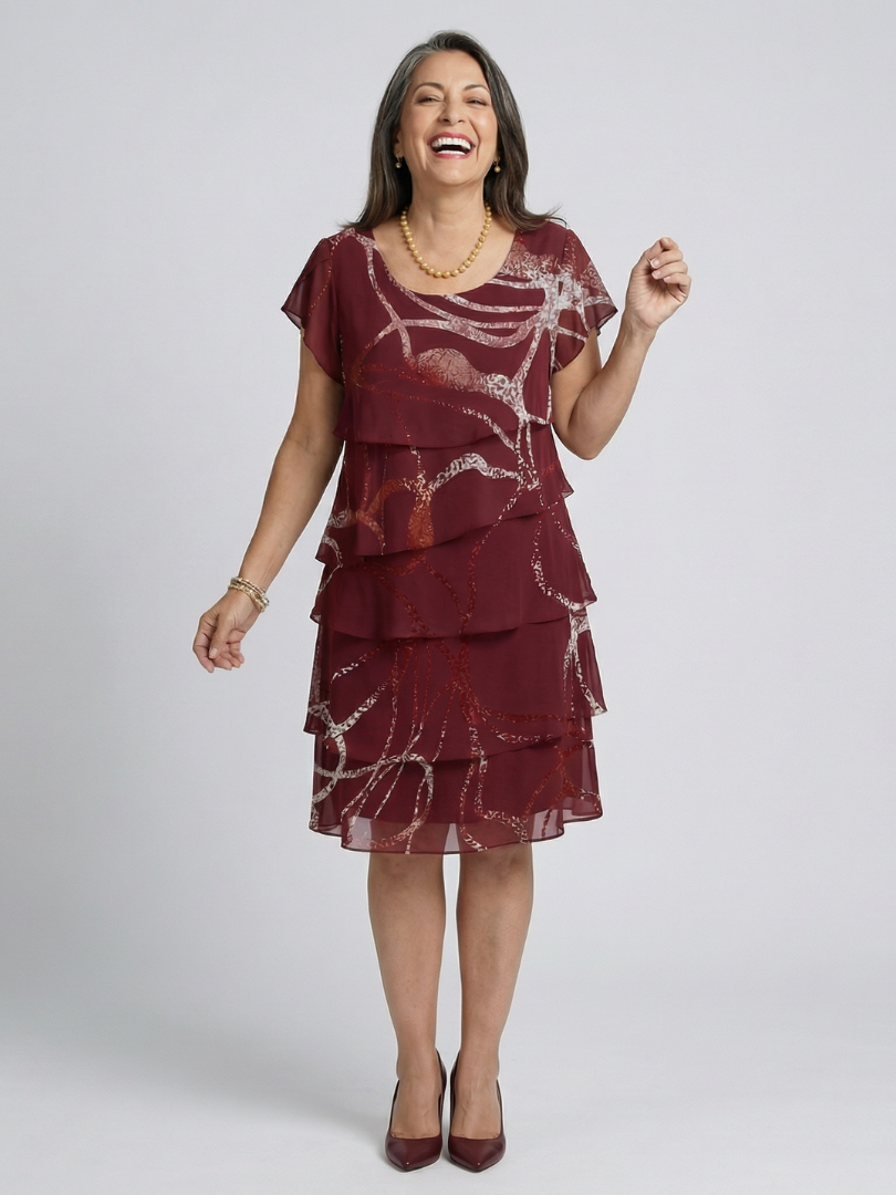 Alani Composed Abstract Knee Length in burgundy