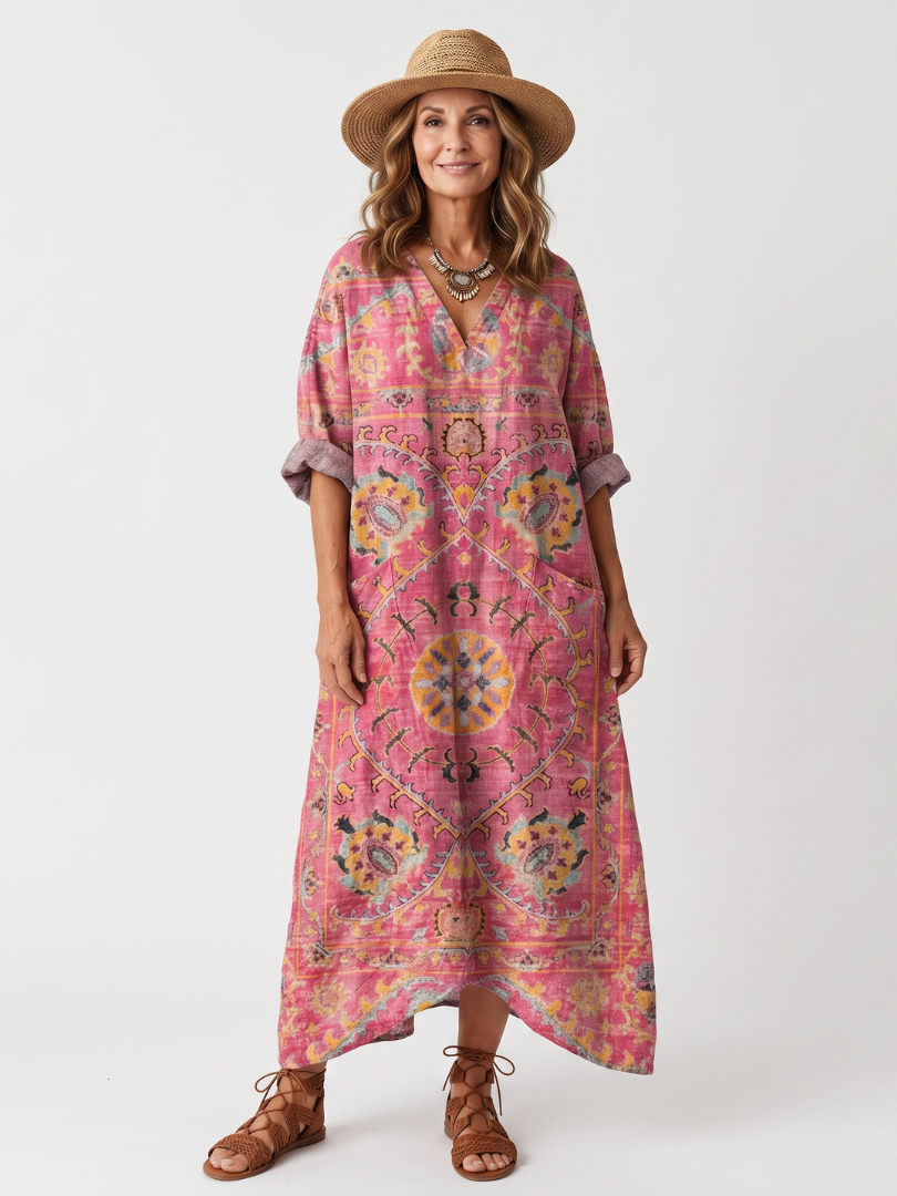 Tilda Abstract Print Pocket Midi in pink