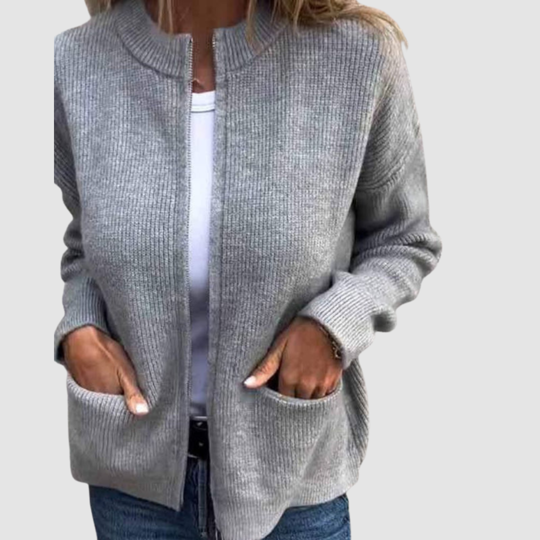 Jenise and Cardigan in gray