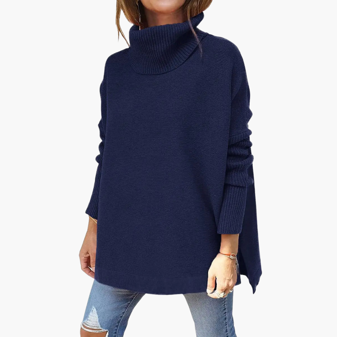 Leah High Neck Knitted Sweater in navy blue
