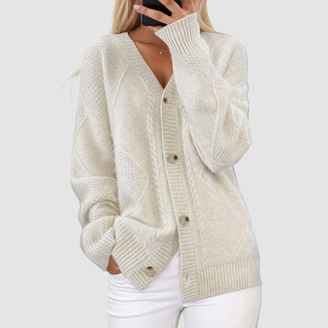 Meg Knitted V-neck Cardigan in apricot