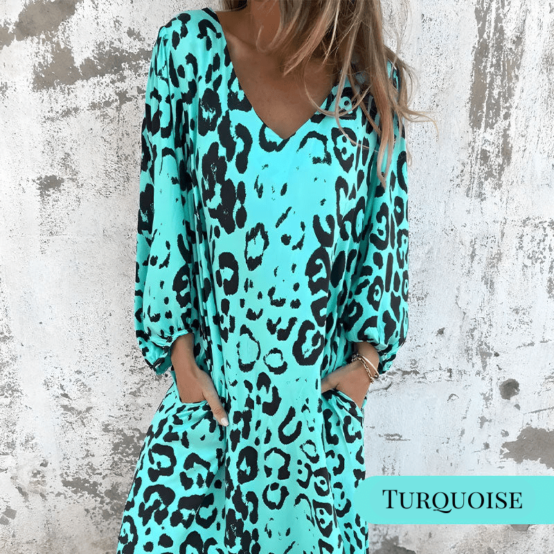 Claudine Leopard Safari Dress in turquoise