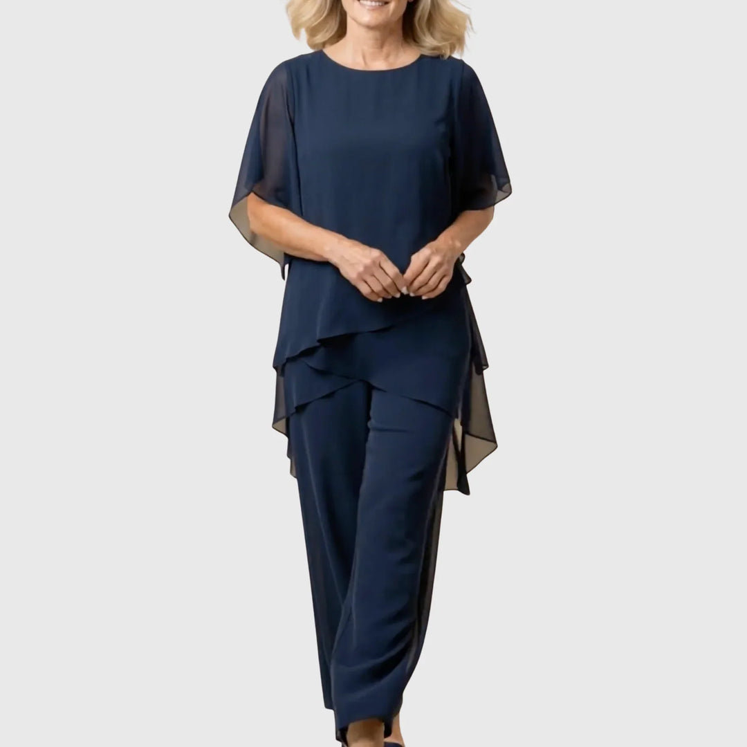 Elara Fluid Palazzo Set in navy