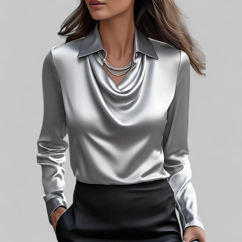 Rose Draped Satin Blouse in grey
