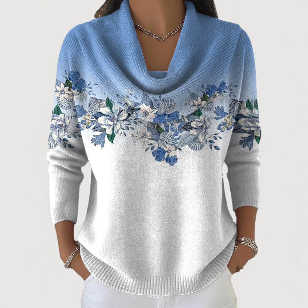 Lorina Floral Knitted Sweater in blue