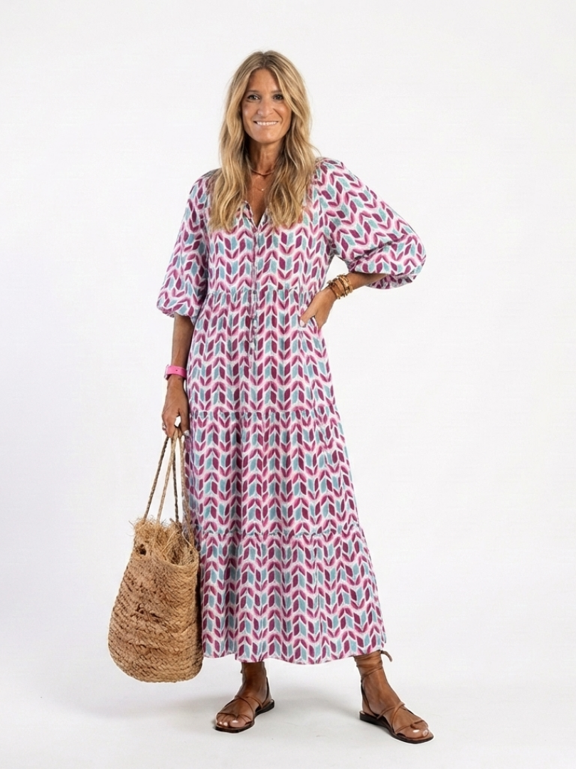 Mireya Geometric Print Long Sleeve in rose gold