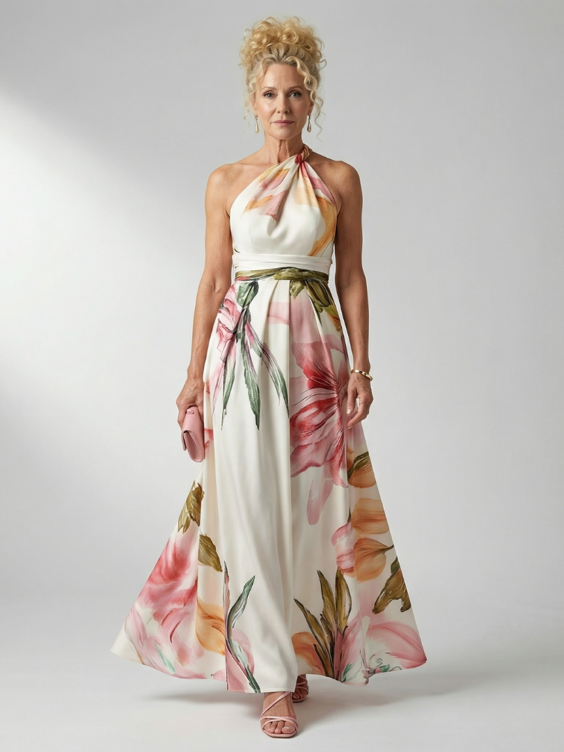 Amiel Light Floral Maxi Dress in white
