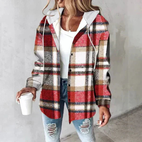 Lorenza Checkered Hooded Jacket in red