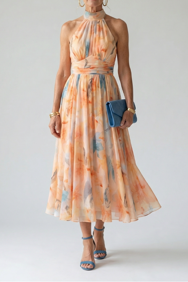 Lena Midi Halter Dress in multicolor