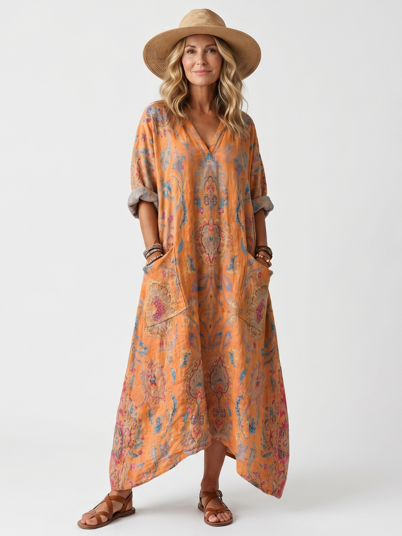 Remi Notch Neck Printed Oversized in orange