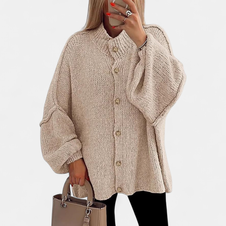 Olivia Women Chunky Knit Button in apricot