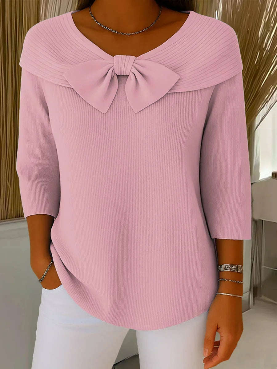 Elaira Knit Sweater with Bow in pink