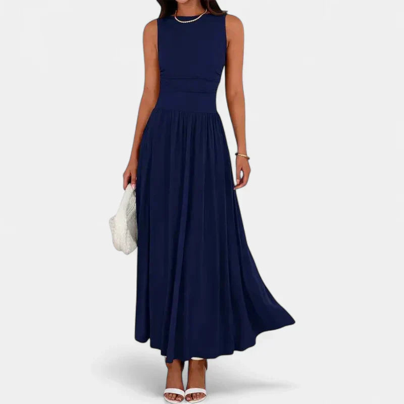Barbara Sleeveless Summer Maxi Dress in navy