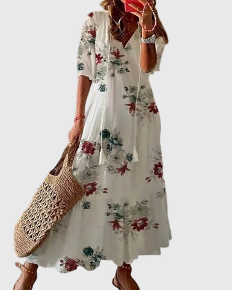 Amalia Boho Vintage Summer Maxi in flowers