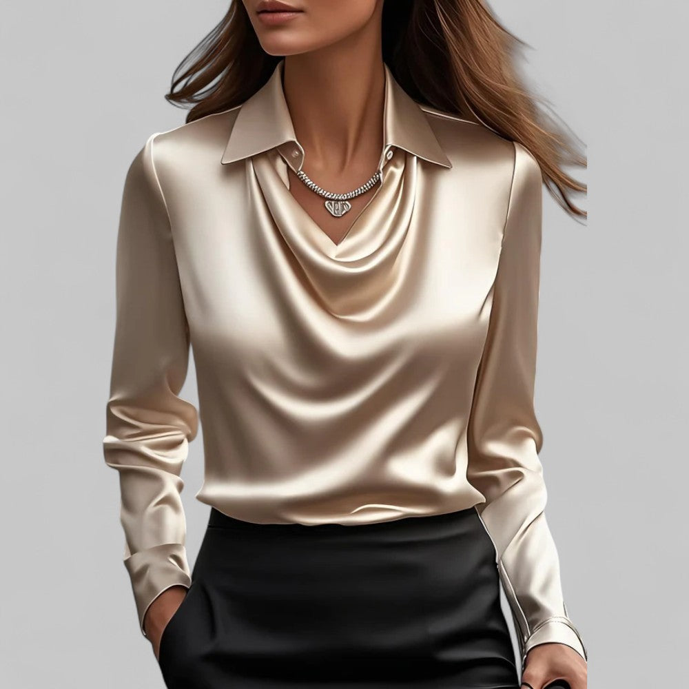 Rose Draped Satin Blouse in champagne