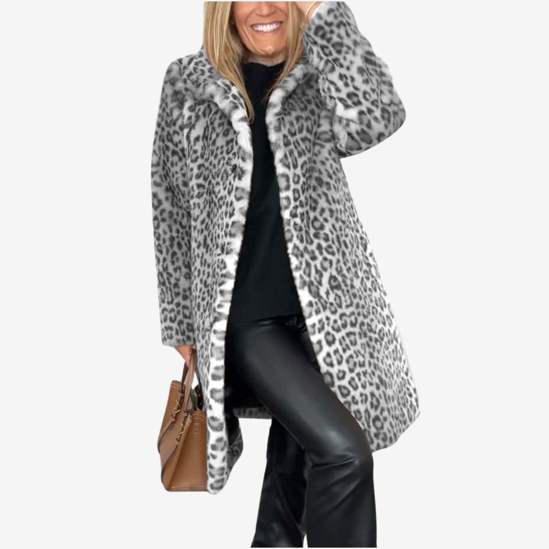 Hallie Leopard Print Coat in gray