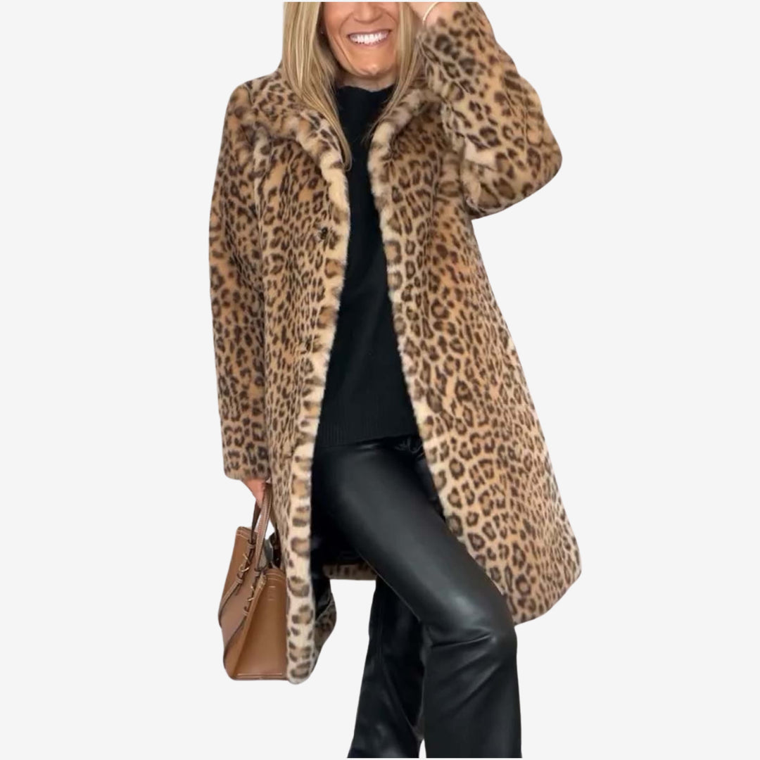 Hallie Leopard Print Coat in beige