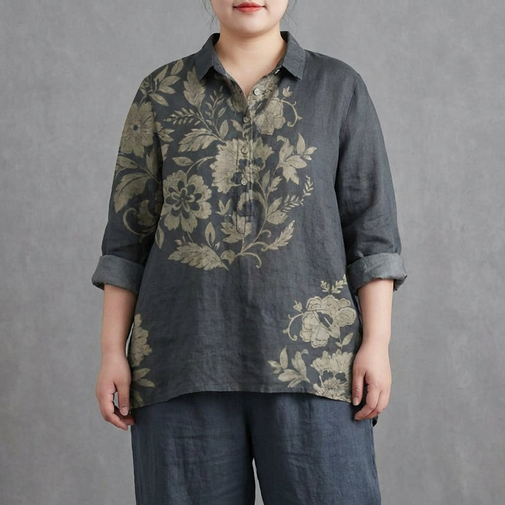 Calla Linen Summer Blouse in dark gray