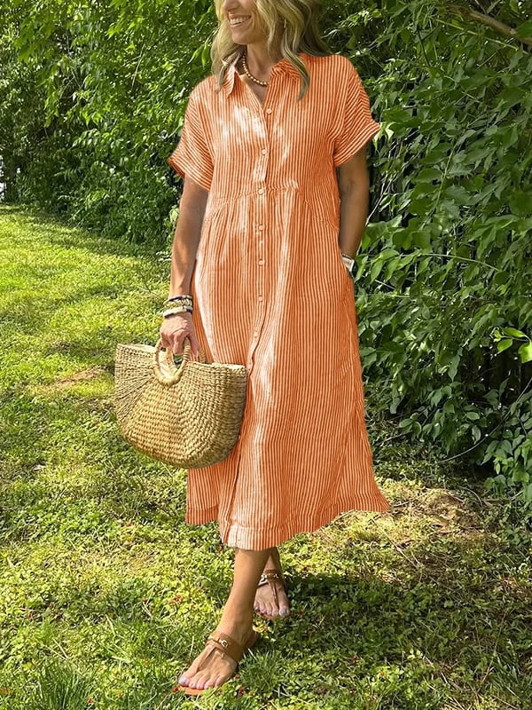 Anjie Buttoned Cotton Maxi Dress in orange